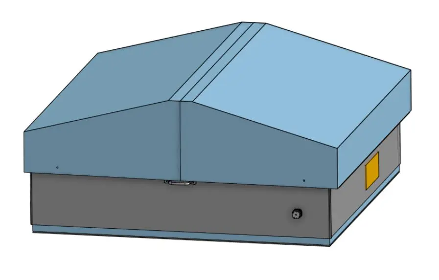earthity charging dock enclosure, closed, on a flat commercial rooftop.